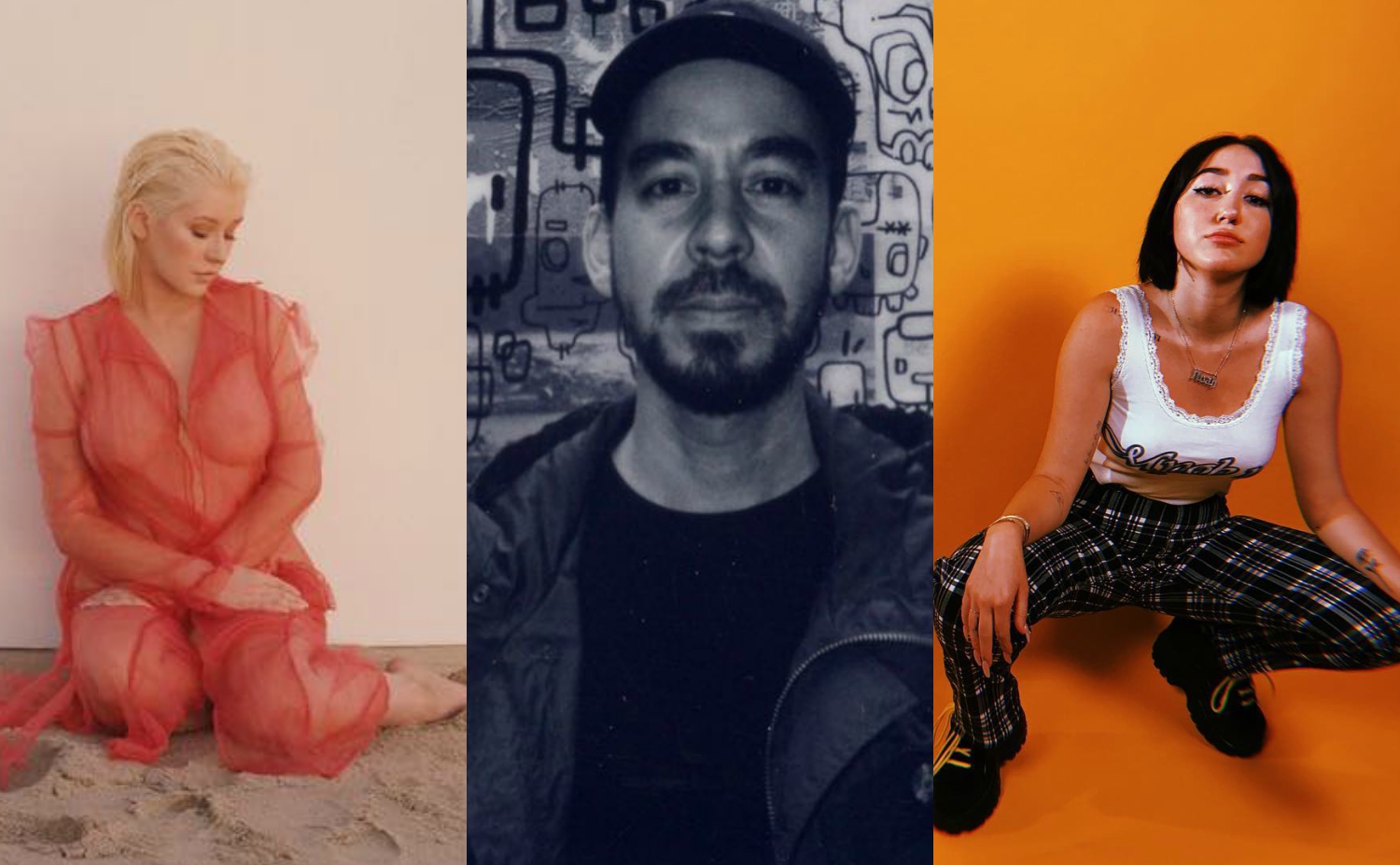 Christina, Mike Shinoda e Noah Cyrus. Foto: Reprodução/Instagram/PopNow